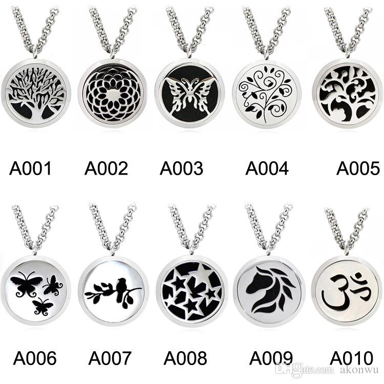 20 Styles Premium Aromatherapy Essential Oil Diffuser Necklace Locket Pendant, 316L Stainless Steel Jewelry with 24&quot; Chain and 6 Pads