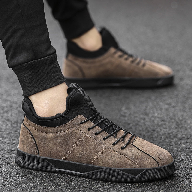 2018 Men's Leather Casual Shoes Suede  Men Loafers Luxury Brand Lace Up Male Shoes Sneakers