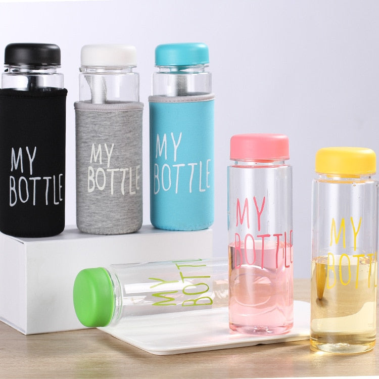 500ml Plastic Water Bottles Map Leak-proof Outdoor Sport Portable Girl Tea Juice Drinking Bottle Without cloth insulated cover