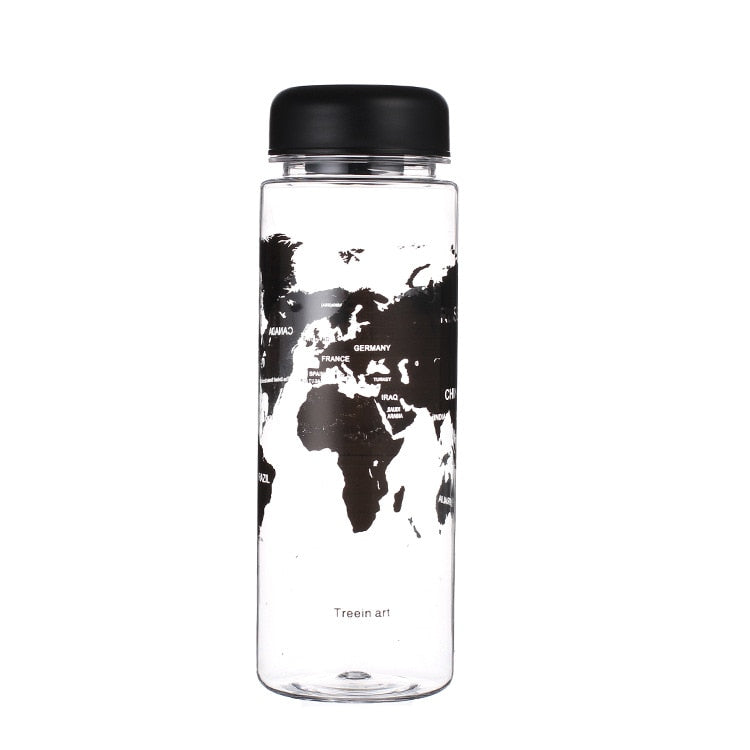 500ml Plastic Water Bottles Map Leak-proof Outdoor Sport Portable Girl Tea Juice Drinking Bottle Without cloth insulated cover