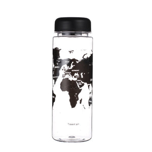 500ml Plastic Water Bottles Map Leak-proof Outdoor Sport Portable Girl Tea Juice Drinking Bottle Without cloth insulated cover