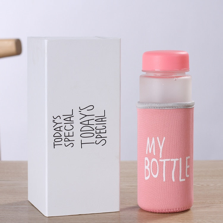 500ml Plastic Water Bottles Map Leak-proof Outdoor Sport Portable Girl Tea Juice Drinking Bottle Without cloth insulated cover