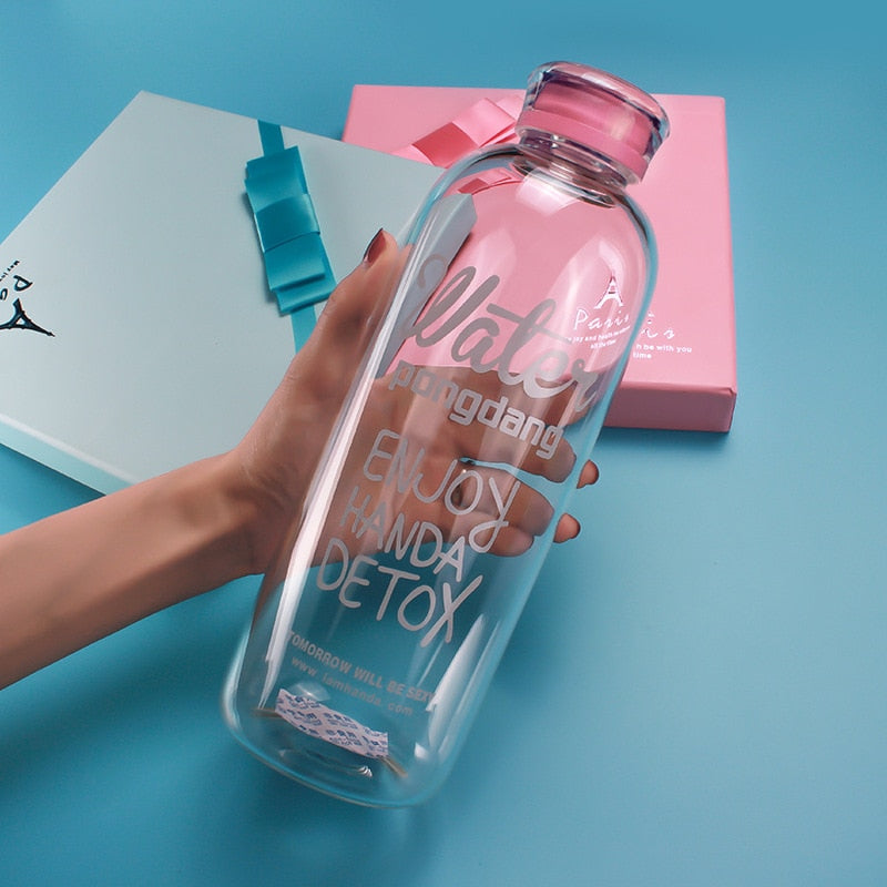 600ml 1000ml Creative Glass Bottle Student Portable Large-capacity Lovely Transparent  Portable Sport Drink Water Bottle