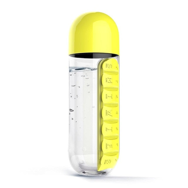 600ml Sports Water Bottle Bpa Free Tritan Plastic Garrafa Convenient With Daily Pill Box Organizer Drinking Tour Hiking Cup