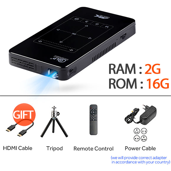 AUN MINI Projector D7. (Memory 2G+16G Optional) Built-in Android WIFI,4,000mAH Battery,HDMI. Portable Projector support 4K,1080P