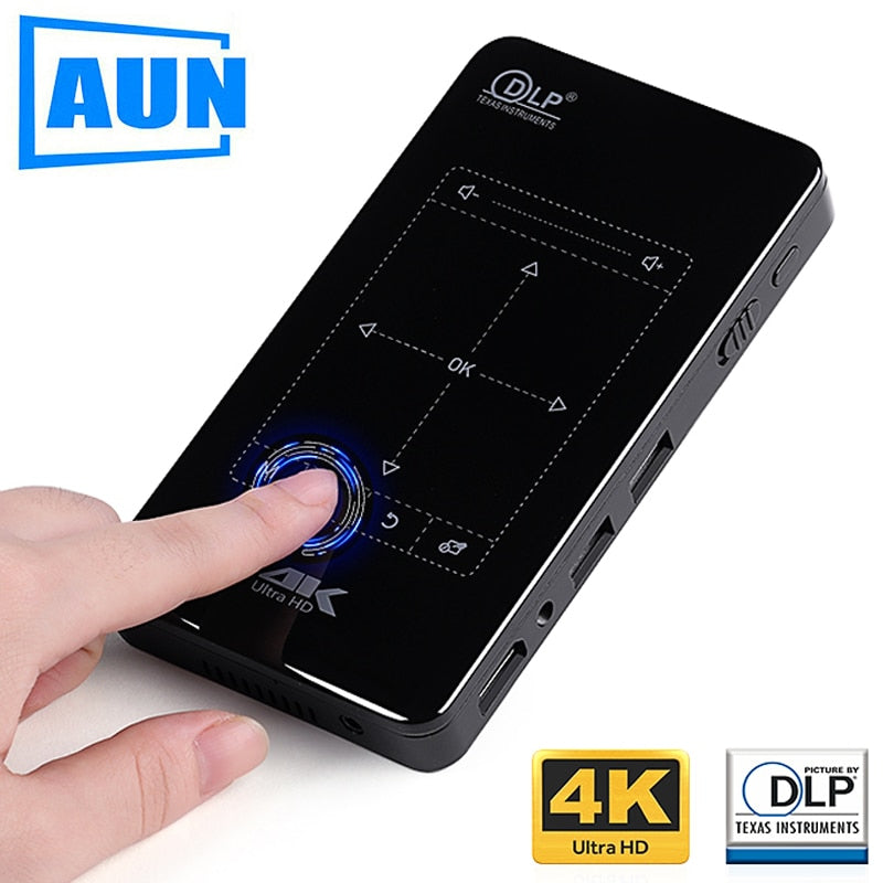 AUN MINI Projector D7. (Memory 2G+16G Optional) Built-in Android WIFI,4,000mAH Battery,HDMI. Portable Projector support 4K,1080P