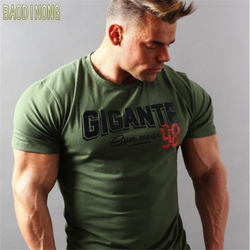 Brand Mens muscle T shirt bodybuilding fitness men tops cotton singlets Plus Big size TShirt  Short Sleeve Tshirt