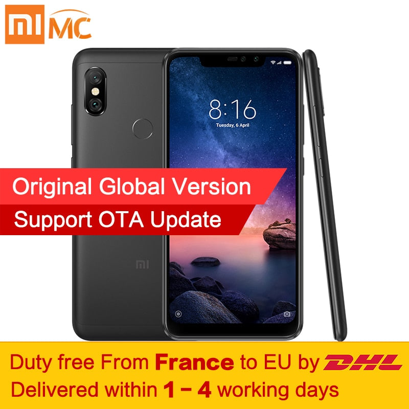 Free tax! Global Version Xiaomi Redmi Note 6 Pro 4GB 64GB 20MP Front Camera Snapdragon 636 6.26 Inch Notch Full Screen Cellphone