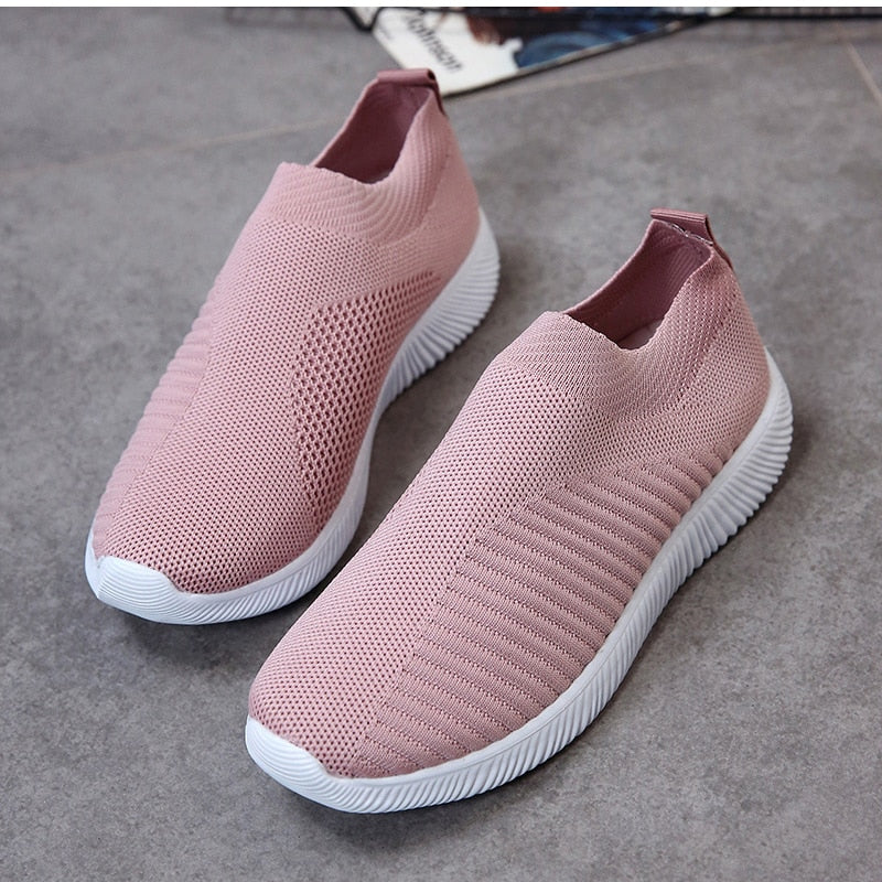 Women Knitting Slip On Autumn Flat Loafers Lady Plus Size Comfort Breathable Mesh Sneaker Walking Shoes Female Fashion Footwear