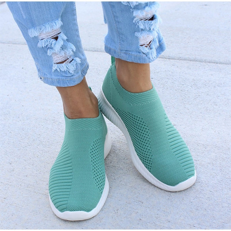 Women Knitting Slip On Autumn Flat Loafers Lady Plus Size Comfort Breathable Mesh Sneaker Walking Shoes Female Fashion Footwear