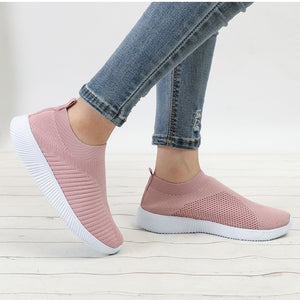 Women Knitting Slip On Autumn Flat Loafers Lady Plus Size Comfort Breathable Mesh Sneaker Walking Shoes Female Fashion Footwear