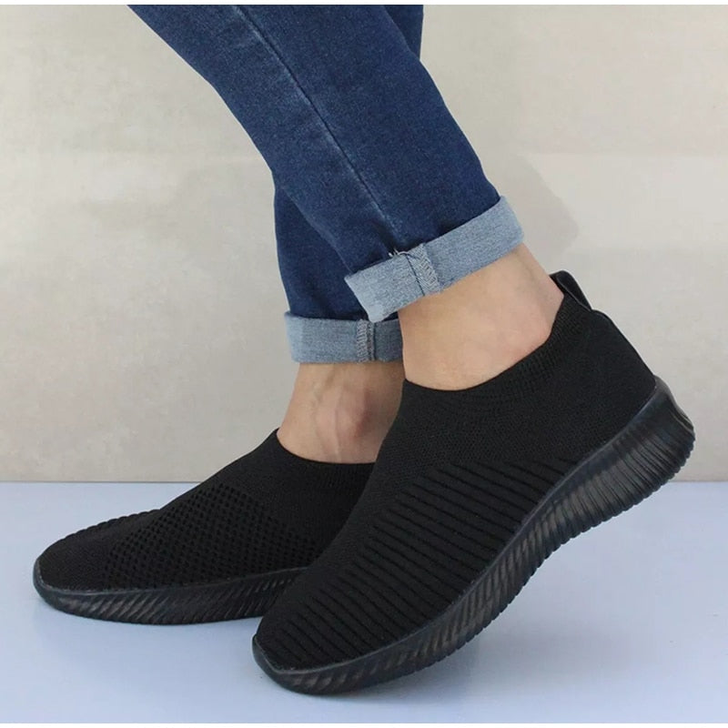 Women Knitting Slip On Autumn Flat Loafers Lady Plus Size Comfort Breathable Mesh Sneaker Walking Shoes Female Fashion Footwear