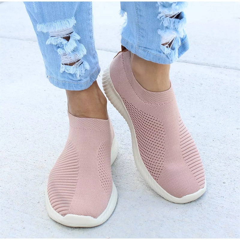 Women Knitting Slip On Autumn Flat Loafers Lady Plus Size Comfort Breathable Mesh Sneaker Walking Shoes Female Fashion Footwear