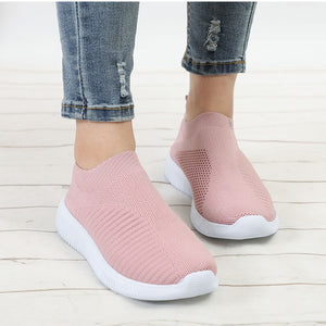 Women Knitting Slip On Autumn Flat Loafers Lady Plus Size Comfort Breathable Mesh Sneaker Walking Shoes Female Fashion Footwear