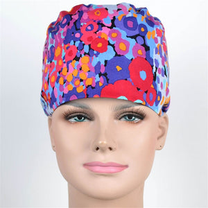 Watercolor Women's Medical Cap Nursing Hat for Women 100% Cotton Tieback Adjustable Surgical Scrub Hats