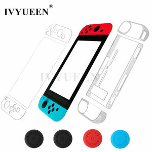 IVYUEEN for Nintend Switch NS Console for Joy-Con Crystal Clear Hard Back Shell Cover 9H Tempered Glass Screen Protector Film