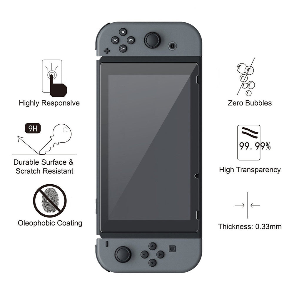 IVYUEEN for Nintend Switch NS Console for Joy-Con Crystal Clear Hard Back Shell Cover 9H Tempered Glass Screen Protector Film