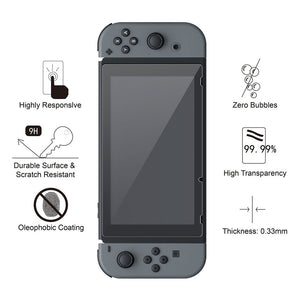 IVYUEEN for Nintend Switch NS Console for Joy-Con Crystal Clear Hard Back Shell Cover 9H Tempered Glass Screen Protector Film