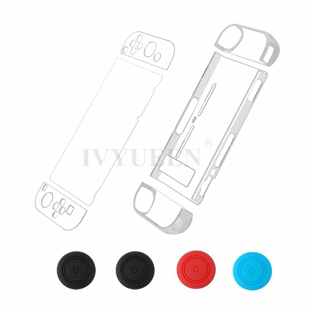 IVYUEEN for Nintend Switch NS Console for Joy-Con Crystal Clear Hard Back Shell Cover 9H Tempered Glass Screen Protector Film