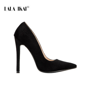 LALA IKAI Pumps Women Shoes Red Flock Slip-On Shallow Wedding Party Pointed Toe High Heels Pump Chaussures Femme 900C1722 -4