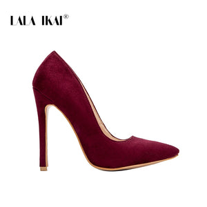 LALA IKAI Pumps Women Shoes Red Flock Slip-On Shallow Wedding Party Pointed Toe High Heels Pump Chaussures Femme 900C1722 -4