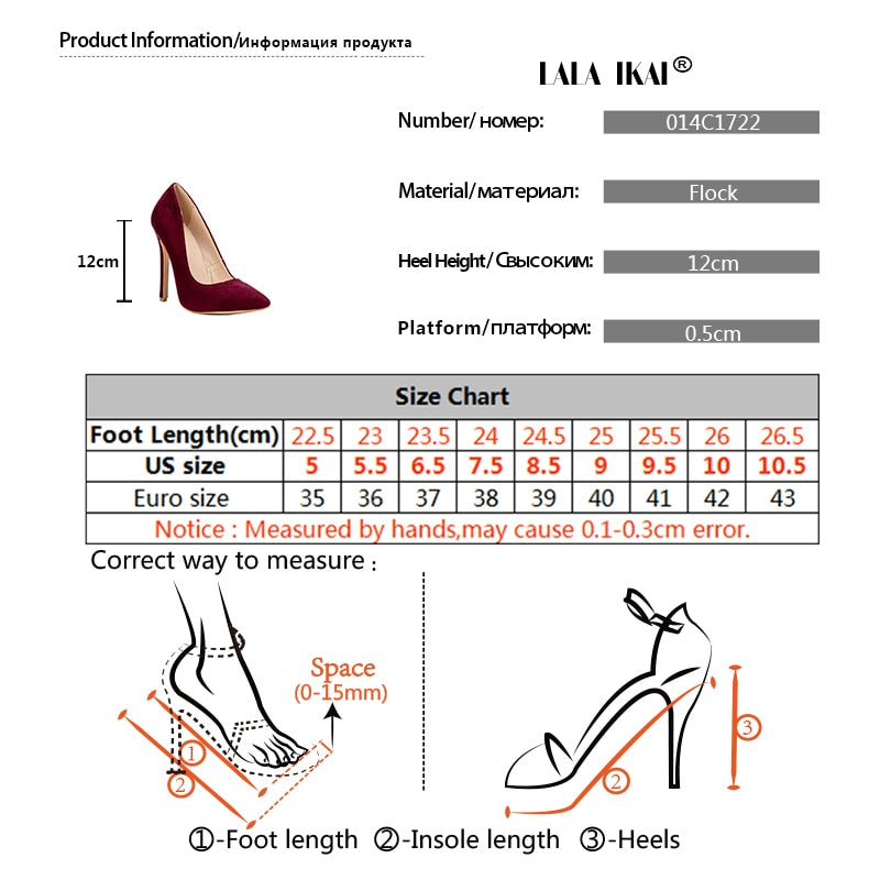 LALA IKAI Pumps Women Shoes Red Flock Slip-On Shallow Wedding Party Pointed Toe High Heels Pump Chaussures Femme 900C1722 -4