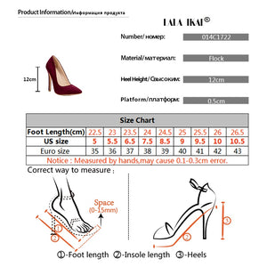 LALA IKAI Pumps Women Shoes Red Flock Slip-On Shallow Wedding Party Pointed Toe High Heels Pump Chaussures Femme 900C1722 -4