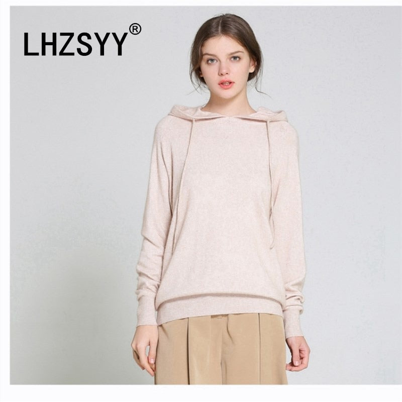 LHZSYY 2018 Autumn winter New women&#39;s Cashmere Sweater loose Hooded Sweater solid color high-quality soft pullover fashion shirt