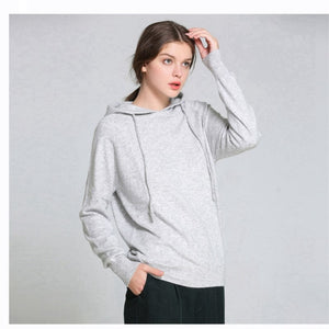LHZSYY 2018 Autumn winter New women&#39;s Cashmere Sweater loose Hooded Sweater solid color high-quality soft pullover fashion shirt