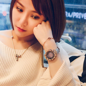 Luxury Brand Rose Gold Women Watch Fashion Casual Crystal Dress Wristwatch Leather Strap Quartz Watch Female Clock Reloj Mujer