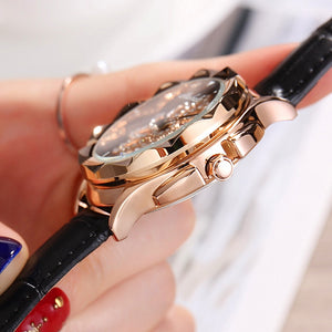 Luxury Brand Rose Gold Women Watch Fashion Casual Crystal Dress Wristwatch Leather Strap Quartz Watch Female Clock Reloj Mujer
