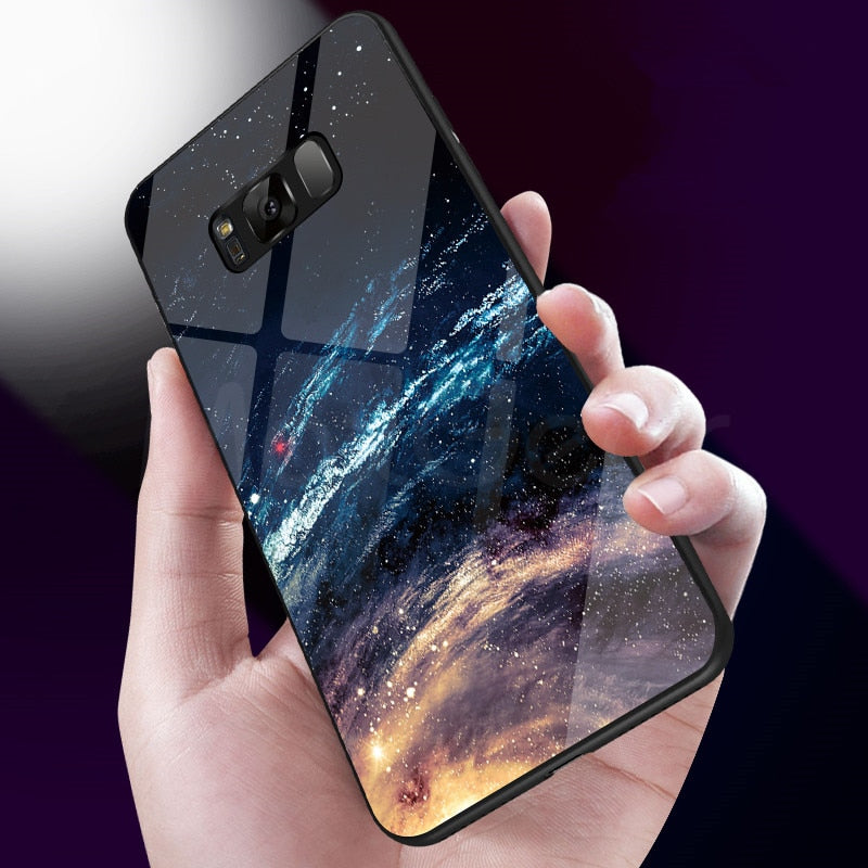 MaxGear For Samsung Galaxy S8 S9 Plus Back Cover Case Star Tempered Glass Phone Cases for Galaxy S9 + Case Coque Capa Fundas