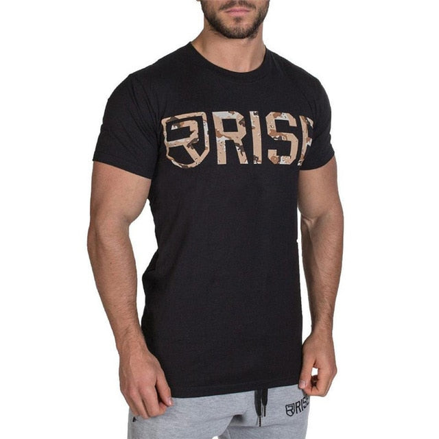 Men printed RISE T-shirt Fashion Casual Tops Muscle male clothes cotton Slim fit Tees personality clothing Short sleeves shirts