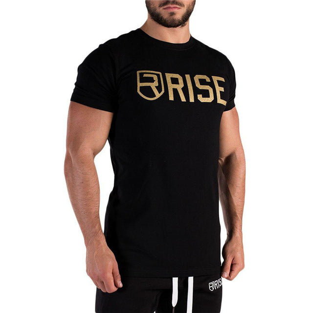 Men printed RISE T-shirt Fashion Casual Tops Muscle male clothes cotton Slim fit Tees personality clothing Short sleeves shirts