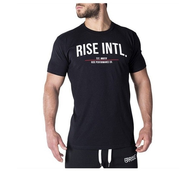 Men printed RISE T-shirt Fashion Casual Tops Muscle male clothes cotton Slim fit Tees personality clothing Short sleeves shirts