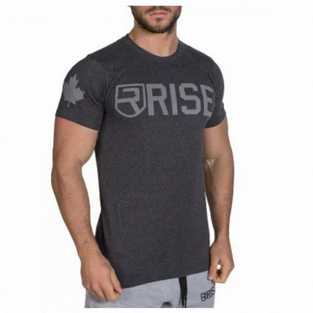 Men printed RISE T-shirt Fashion Casual Tops Muscle male clothes cotton Slim fit Tees personality clothing Short sleeves shirts