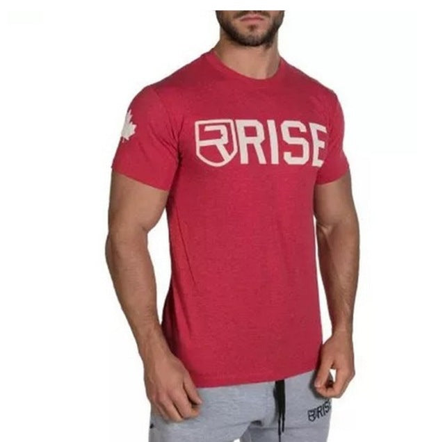 Men printed RISE T-shirt Fashion Casual Tops Muscle male clothes cotton Slim fit Tees personality clothing Short sleeves shirts