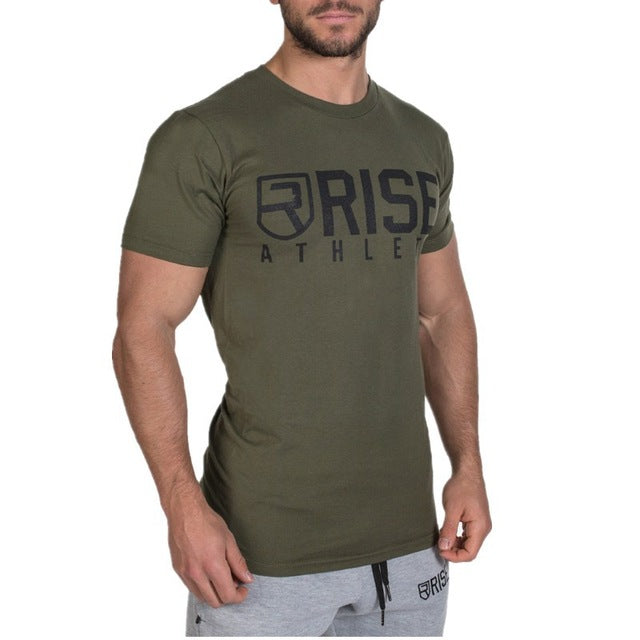 Men printed RISE T-shirt Fashion Casual Tops Muscle male clothes cotton Slim fit Tees personality clothing Short sleeves shirts