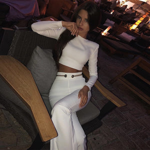 Ocstrade New Fashion 2019 Women Set Clothing White High Quality Two Pieces Bandage Outfit Top and Pants 2 Piece Bandage Set