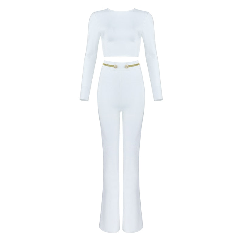 Ocstrade New Fashion 2019 Women Set Clothing White High Quality Two Pieces Bandage Outfit Top and Pants 2 Piece Bandage Set