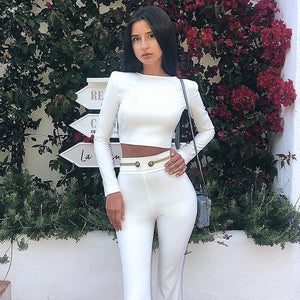 Ocstrade New Fashion 2019 Women Set Clothing White High Quality Two Pieces Bandage Outfit Top and Pants 2 Piece Bandage Set