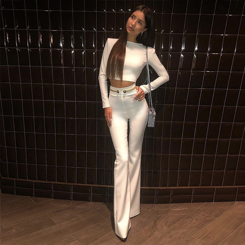 Ocstrade New Fashion 2019 Women Set Clothing White High Quality Two Pieces Bandage Outfit Top and Pants 2 Piece Bandage Set