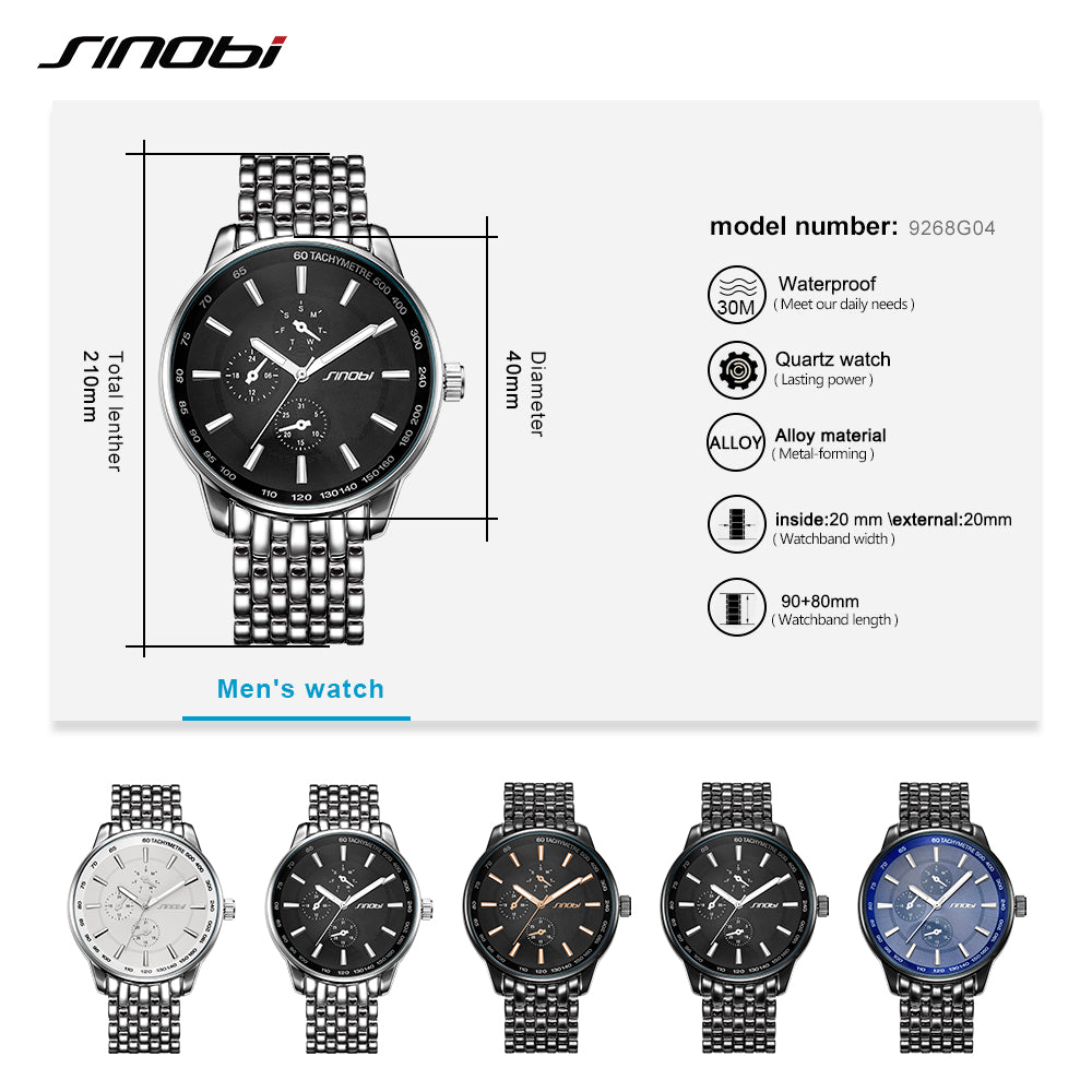 SINOBI Men's  Watches Top Brand Luxury Metal strap Wristwatch Mens Gift Quartz Watch Discount Relogio Masculino Discount product