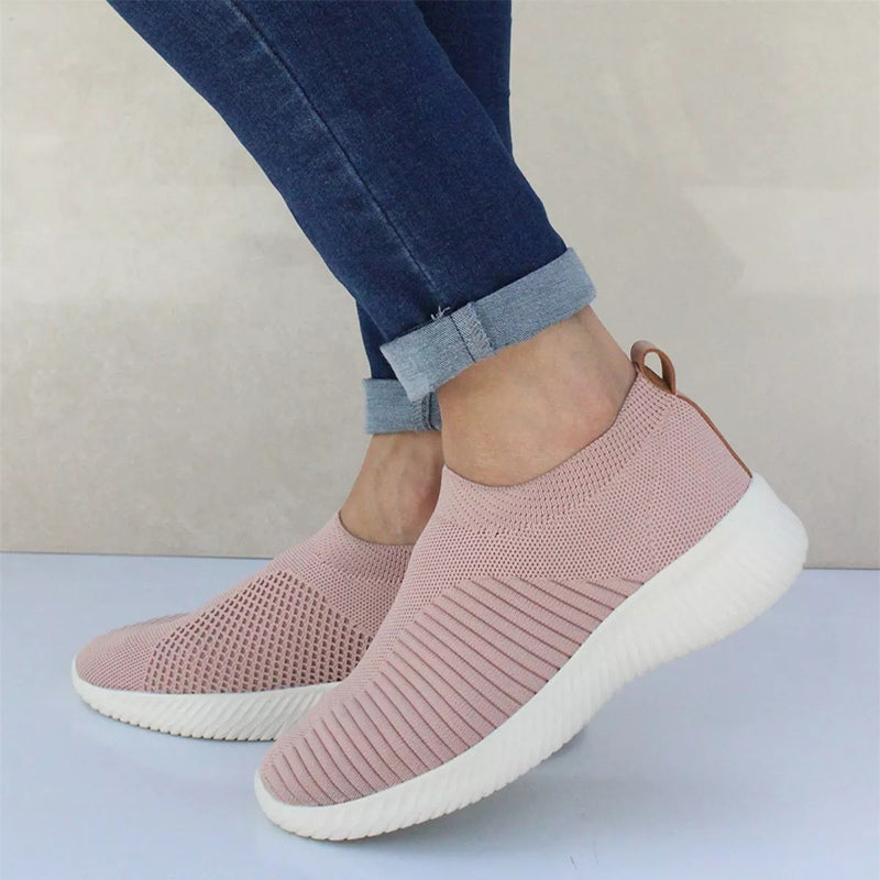 Women Knitting Slip On Autumn Flat Loafers Lady Plus Size Comfort Breathable Mesh Sneaker Walking Shoes Female Fashion Footwear