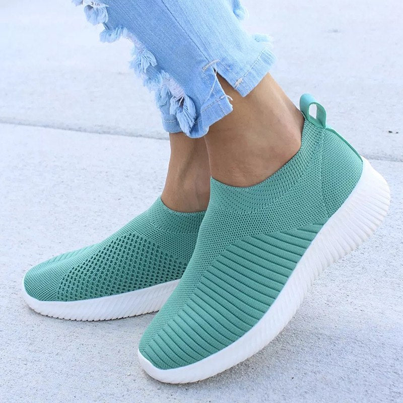 Women Knitting Slip On Autumn Flat Loafers Lady Plus Size Comfort Breathable Mesh Sneaker Walking Shoes Female Fashion Footwear