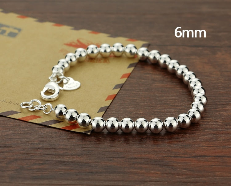 Unisex 925 sterling silver bracelet concise beaded bracelet Solid silver chain&amp;link bracelets bohemia bijoux birthday present