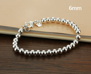 Unisex 925 sterling silver bracelet concise beaded bracelet Solid silver chain&amp;link bracelets bohemia bijoux birthday present