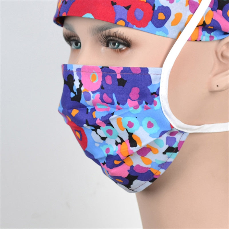 Watercolor Women's Medical Cap Nursing Hat for Women 100% Cotton Tieback Adjustable Surgical Scrub Hats