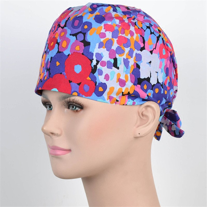 Watercolor Women's Medical Cap Nursing Hat for Women 100% Cotton Tieback Adjustable Surgical Scrub Hats