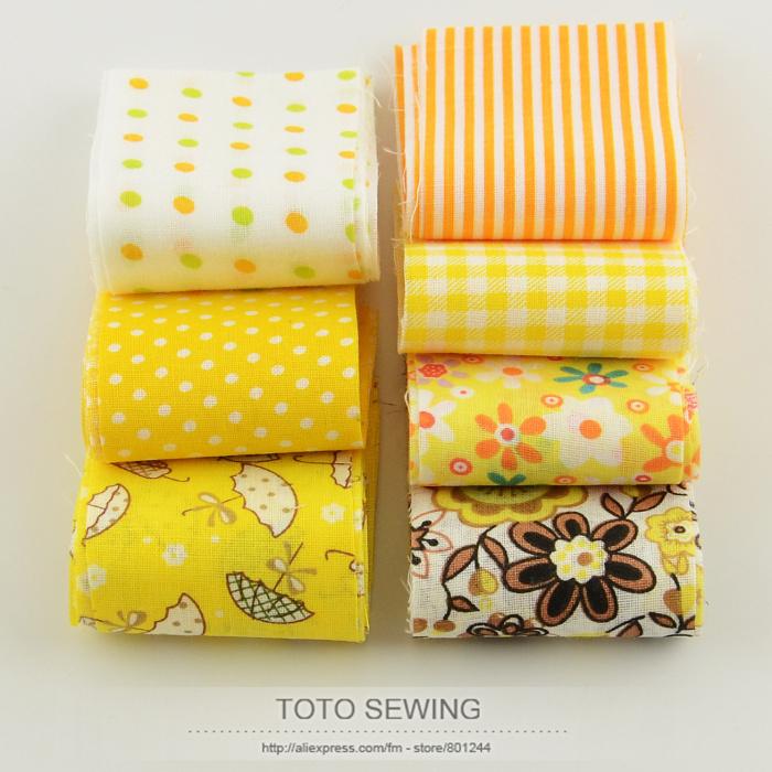 Booksew 100%cotton fabric F036# 7pcs/lot gold yellow set jelly roll strips quilting patchwork 5cm x100cm for DIY handmade crafts